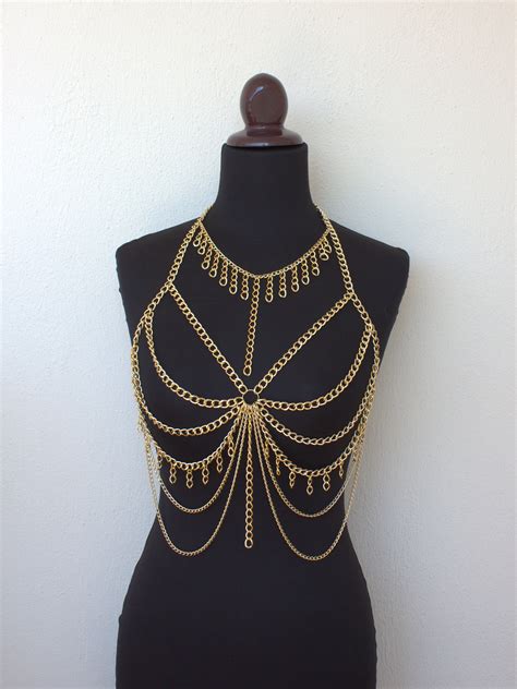 Gold Bra Chain Festival Bra Rave Outfit Chain Bralette Etsy