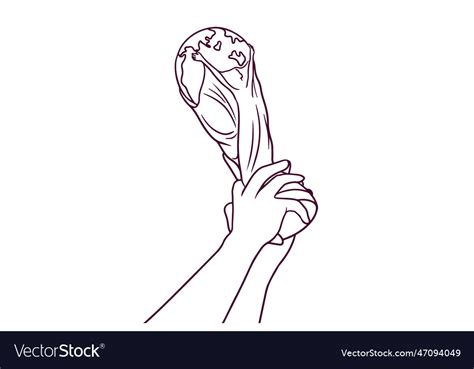 Hand Holding Trophy Cup Hand Drawn Style Vector Image