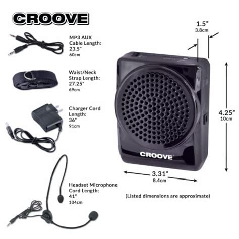 Croove Rechargeable Voice Amplifier Microphone Headset W Mp3 Waist Neck Band And Belt Clip 12 H