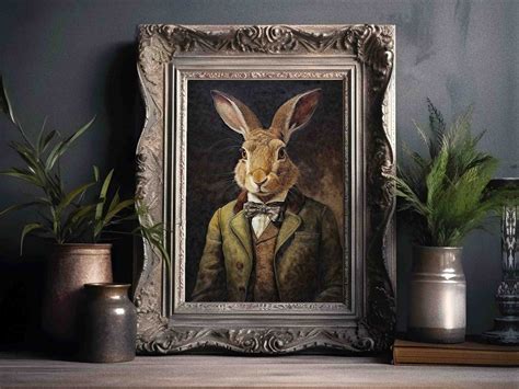 Hare Wall Art Print // Vintage Painting Style Portrait of Hare - Etsy