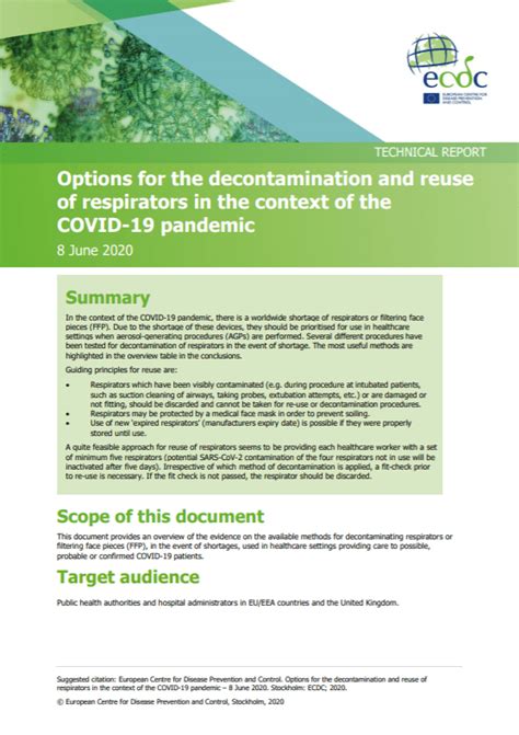 Options For The Decontamination And Reuse Of Respirators In The Context