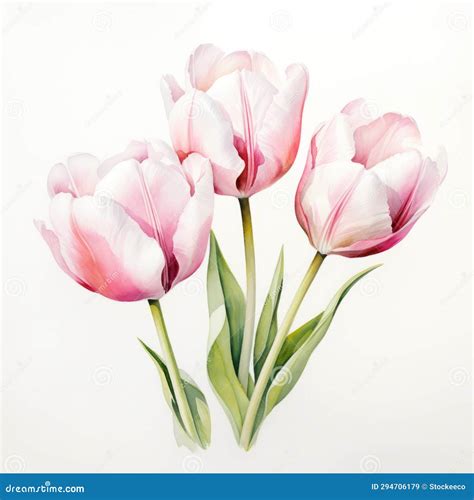 Tulipanes De Color De Agua Rosa Realistas Delicados Recortes De Papel Y