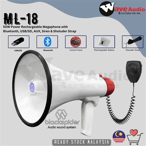 Black Spider Ml Rechargeable Power Megaphone Loud Hailer With Siren