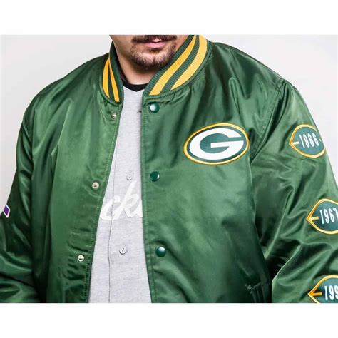 Full Snap Satin Green Champs Patches Green Bay Packers Jacket Jacket