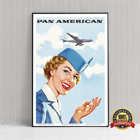 Airline Stewardess Pan Am Vintage Airline Travel Art Poster Print Wall