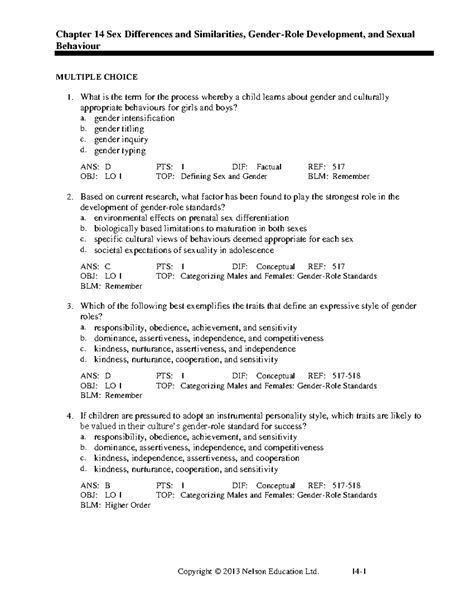 14 Questions And Answers Chapter 14 Sex Differences And Similarities