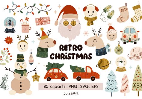 Retro Christmas Clipart Vintage Christmas Svg Merry Etsy