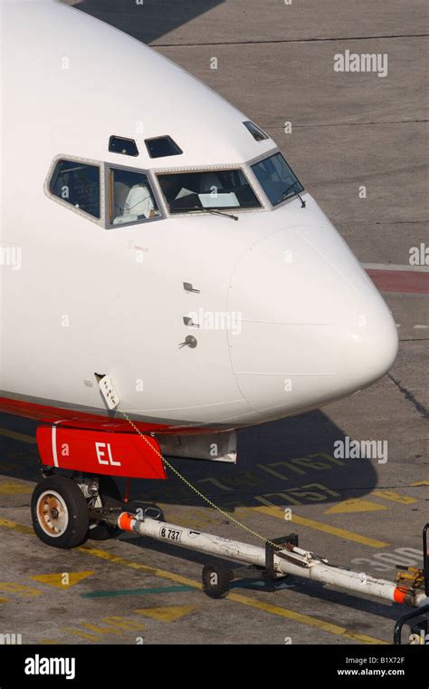 Boeing 737 Jet Commercial Airliner With Tow Bar Fitted Ready For