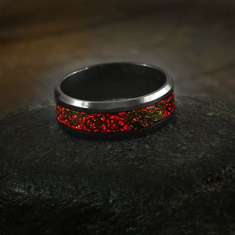 Celtic Tungsten Ring Men Wedding Band Irish Ring 8mm Red Celtic Wedding Black Tungsten Ring