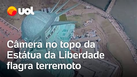 Terremoto Em Nova York C Mera Na Est Tua Da Liberdade Grava Tremor