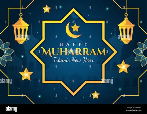 Happy Muharram Islamic New Year Vector Illustration With Muslims Celebration In Flat Cartoon