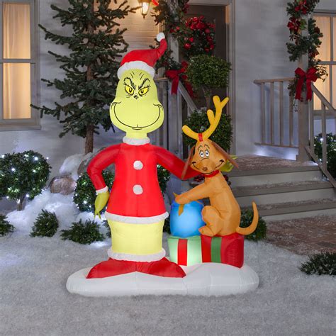 Gemmy Christmas Airblown Inflatable Grinch And Max W Presents Scene Dr Seuss 6 Ft Tall Multi