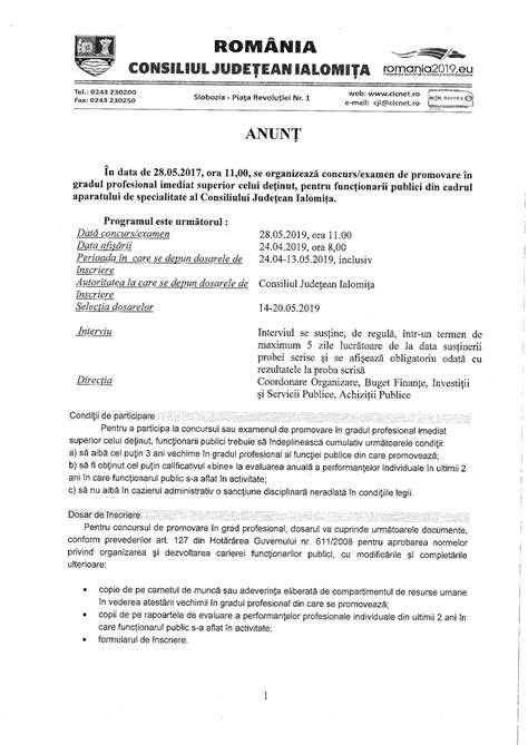 Anunt Organizare Concurs Examen De Promovare In Grad Profesional