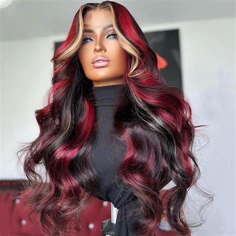 Amazon Yuumii Black Red Blonde Highlight Wig Human Hair 13X4