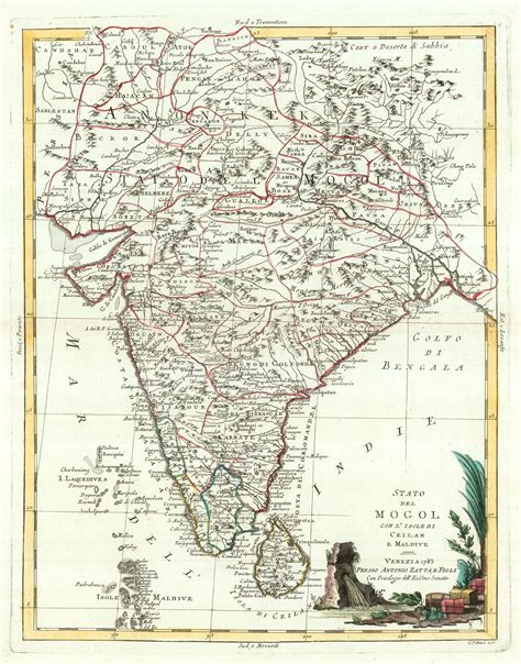 18th Century Italian Map Of India Altea