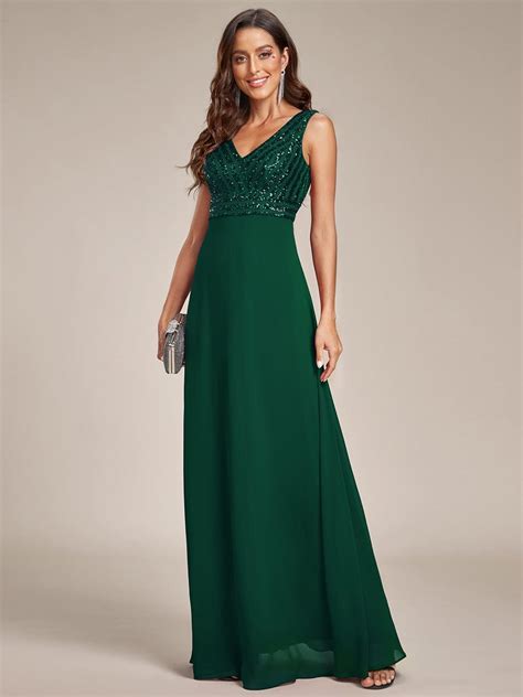 Sparkling V Neck A Line Evening Gown Long Formal Dress Ever Pretty Uk