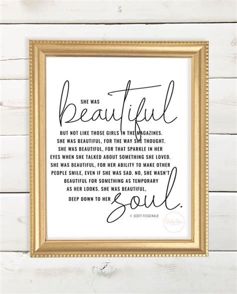 She Was Beautiful F Scott Fitzgerald Quote Printable Home Decor