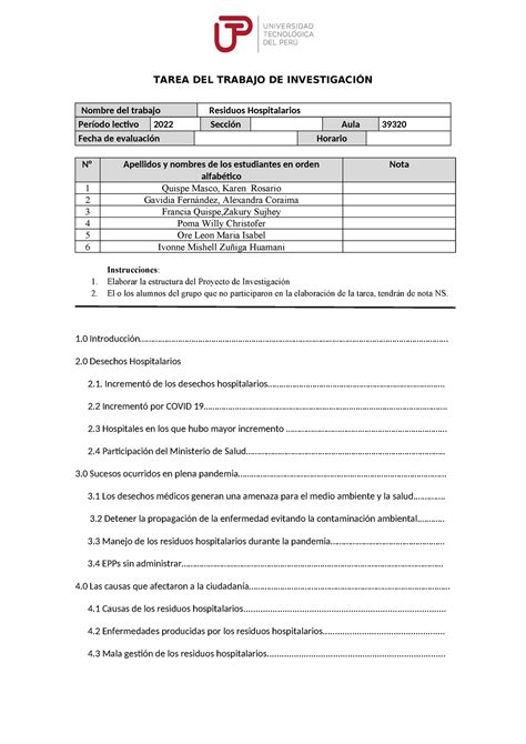 Formato De Entrega De Tarea Grupal Tarea Del Trabajo De