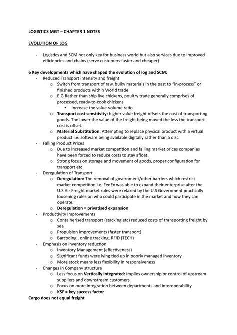 Logistics MGT Chapter 1 Notes LOGISTICS MGT CHAPTER 1 NOTES