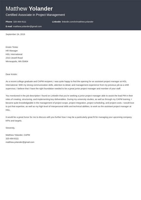 Project Manager Cover Letter Examples For 2025 Template