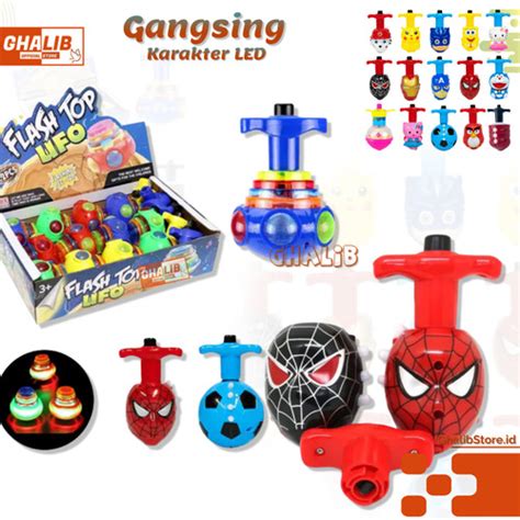 Jual Mainan Gangsing LED Lampu Karakter Super Hero Spiderman Buah