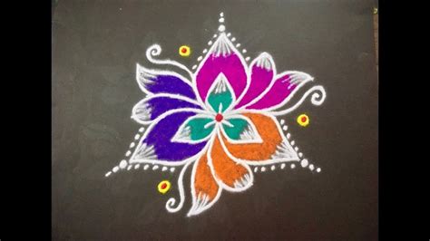 Simple Rangoli Design With Beautiful Colours And Dots 7x4 For Beginners