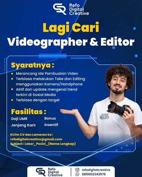 Lowongan Kerja Videographer Editor Refo Digital Creative Purwokerto