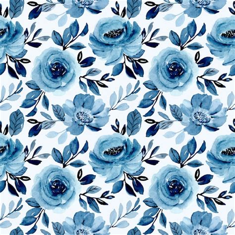 Suave azul aquarela floral padrão sem emenda Vetor Premium