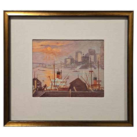 Lucien Biva New York Harbor Marine Oil Painting 1920s For Sale at 1stDibs