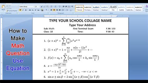 How To Make Math Question In Ms Word Using Microsoft Equation Type