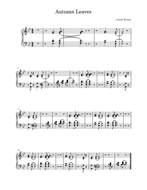 Autumn Leaves Sheet Music For Piano Solo