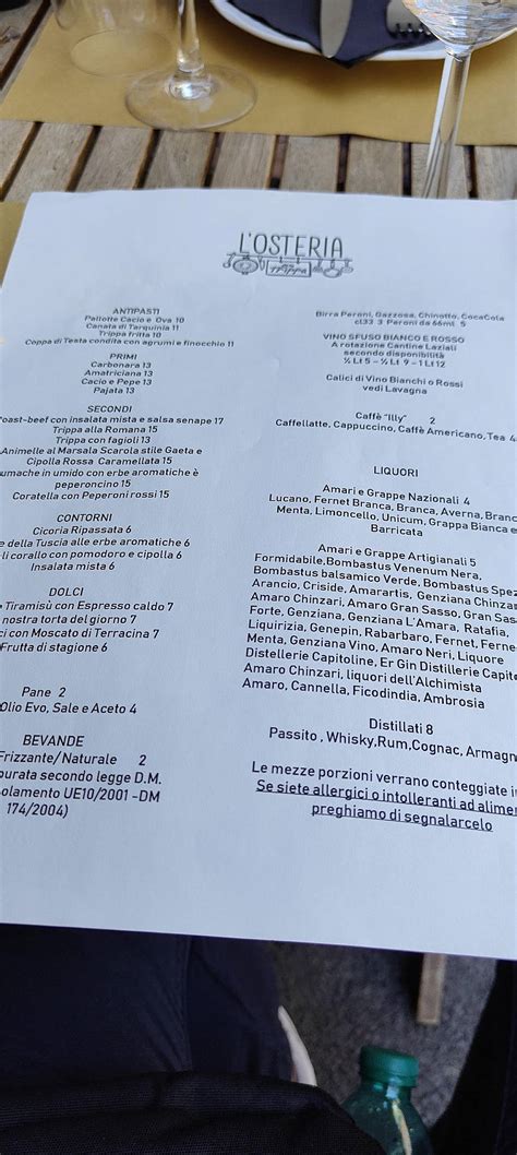 Menu Da Losteria Della Trippa Ristorante Roma