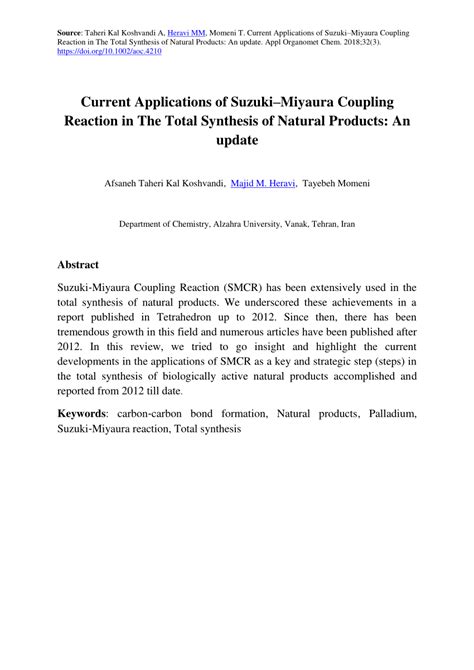 (PDF) Current Applications of Suzuki-Miyaura Coupling Reaction in The ...