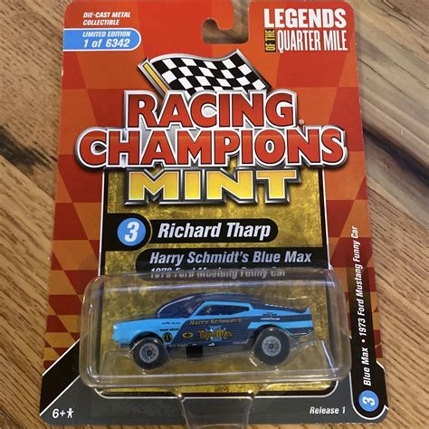 1 64 RACING CHAMPIONS MINT 1973 FORD MUSTANG BLUE MAX THARP SCHMIDT S