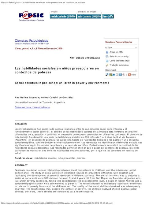 PDF Ciencias Psicológicas Las habilidades sociales en niños