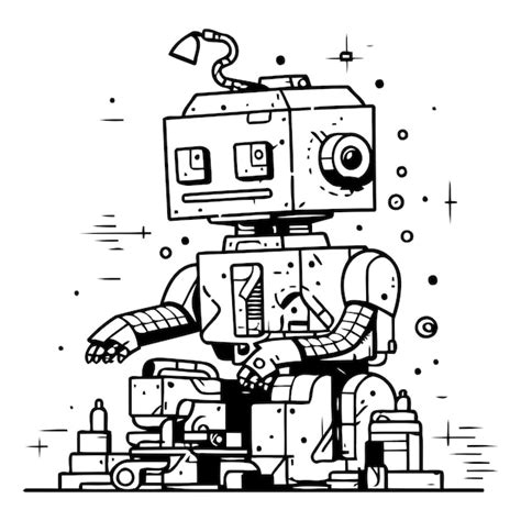 Premium Vector Vector Illustration Of Robot In Flat Line Style Cute Robot