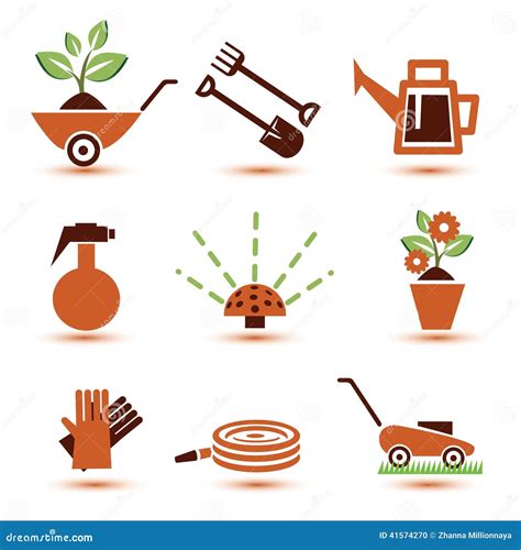 Iconos De Los Utensilios De Jardinería Fijados Ilustración del Vector