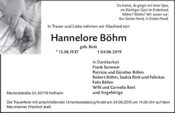 Traueranzeigen Von Hannelore B Hm Vrm Trauer De