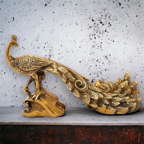 Golden Brass Peacock Statues For Decoration Size Dimension 6 50 Inch