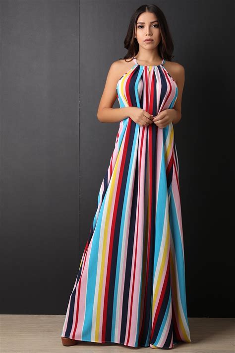 Colorful Vertical Striped Maxi Dress Colorful Maxi Dress Maxi Dress Womens Maxi Dresses