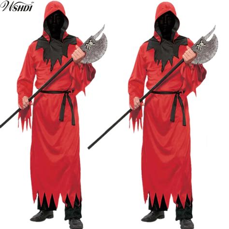 Halloween Costumes Adult Men Hooded Evil Red Demon Devil Costume