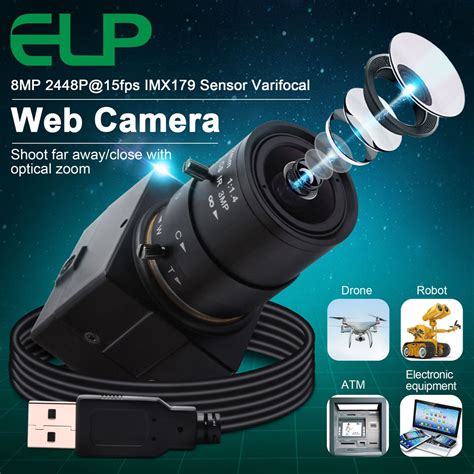 ELP Varifocal Lens USB Webcam Mini Camera 2 8 12mm 8 Megapixel IMX179