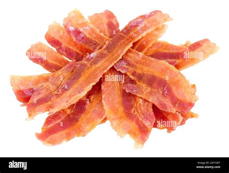 Group of fried crispy streaky bacon rashers isolated on a white ...