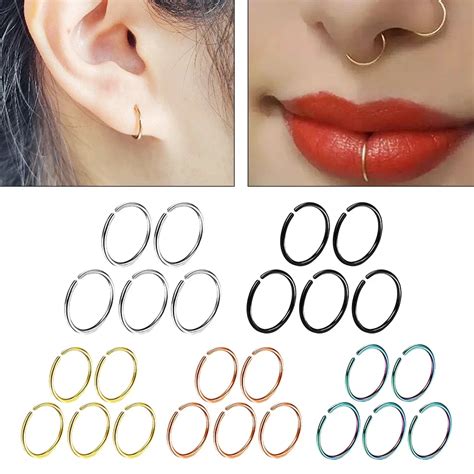 A O Inoxid Vel Fake Piercing Nariz Hoop Ring Labret Lip Ring Rook