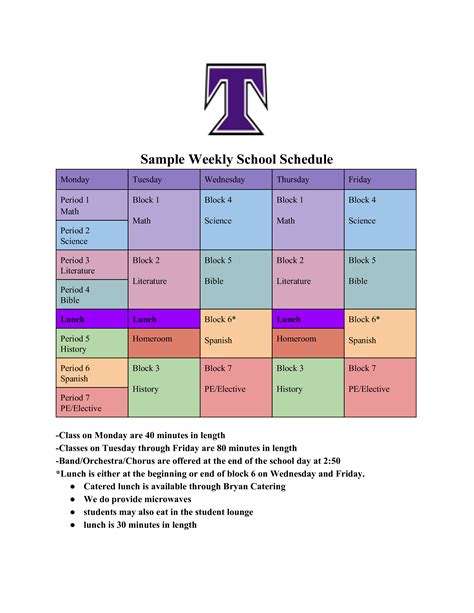 Weekly Schedule Example For Students