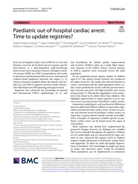 Pdf Paediatric Out Of Hospital Cardiac Arrest Time To Update Registries