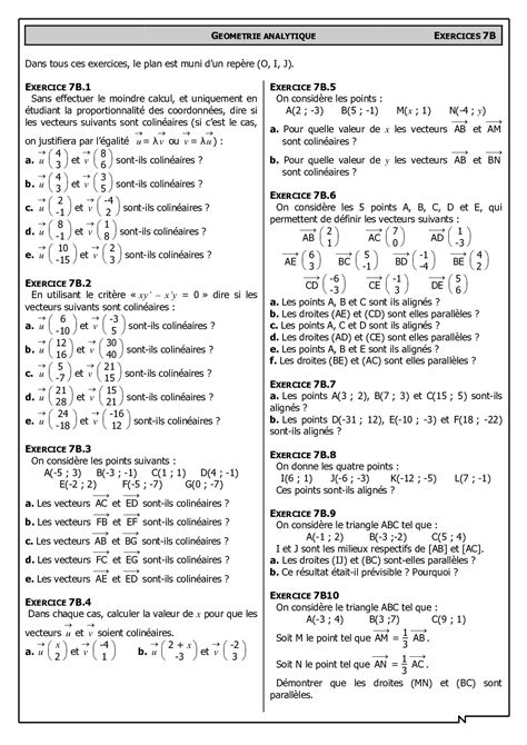 Vecteurs Colin Aires Exercices Alloschool