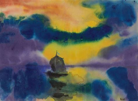 Emil Nolde EN 1930 Meer Mit Abendhimmel Und Segelboot 1930 Watercolor