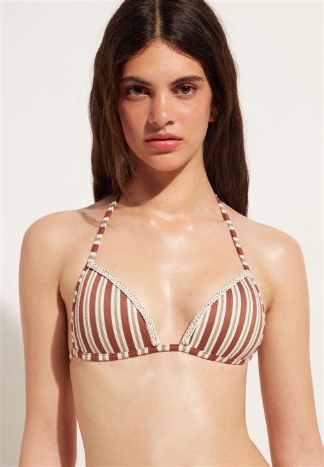 Calzedonia Rodi Padded Bikini Top Brown White Stripesbraun