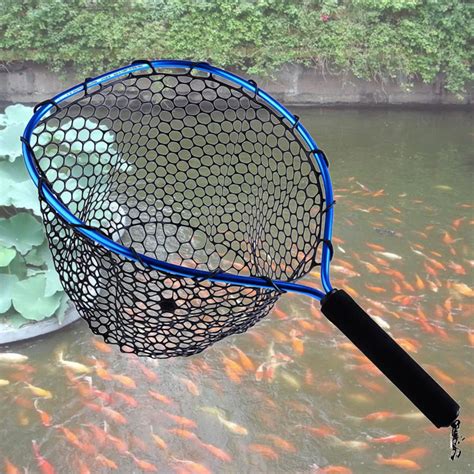 Foldable Fly Fishing Blue Soft Rubber Landing Net Eva Handle Fly Cheap